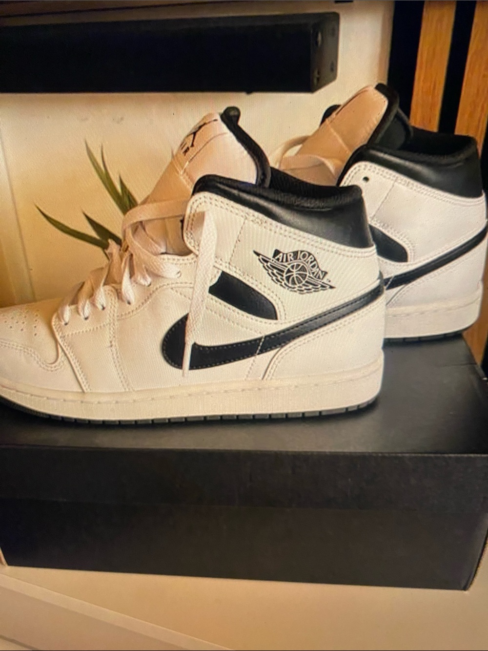 Jordan 1 Mid White and Black Men's Sneakers